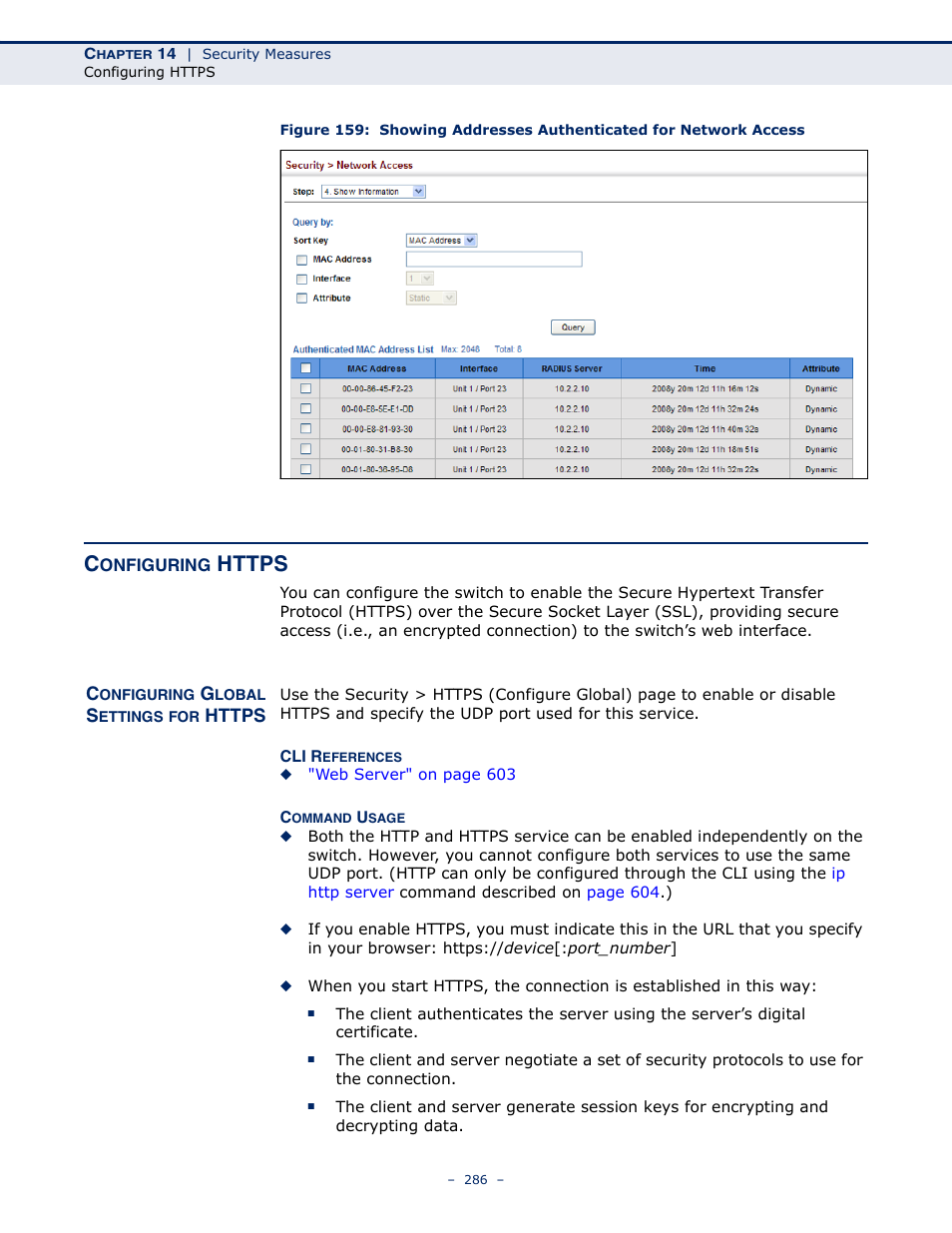 Configuring https, Configuring global settings for https, Https | Microsens MS453490M Management Guide User Manual | Page 286 / 984