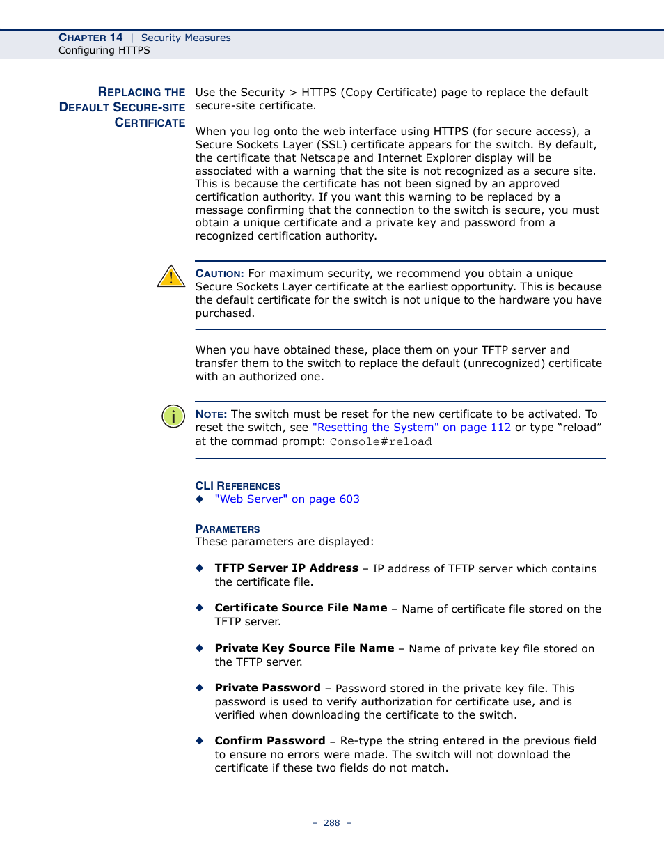 Replacing the default secure-site certificate, Replacing the default secure | Microsens MS453490M Management Guide User Manual | Page 288 / 984