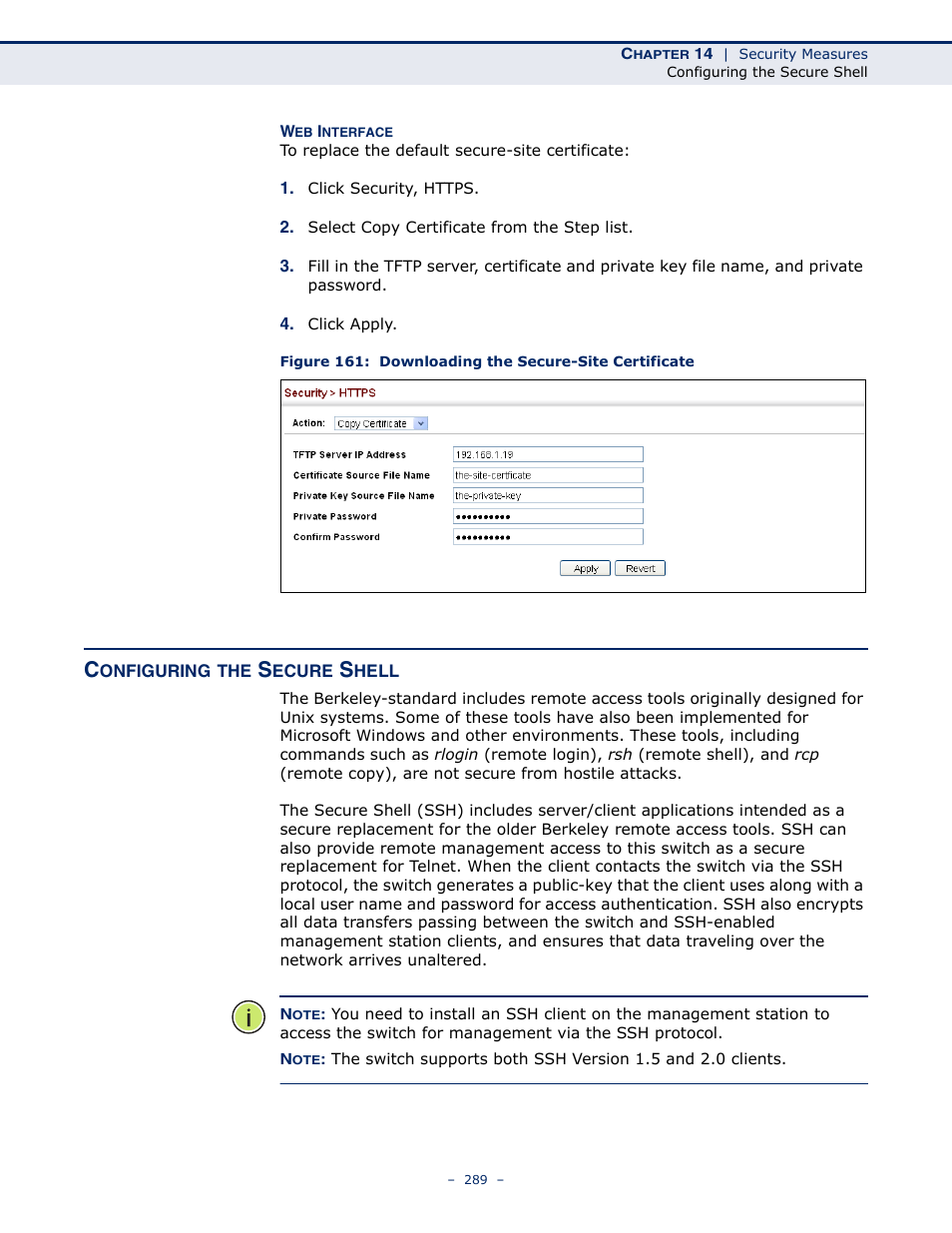 Configuring the secure shell | Microsens MS453490M Management Guide User Manual | Page 289 / 984