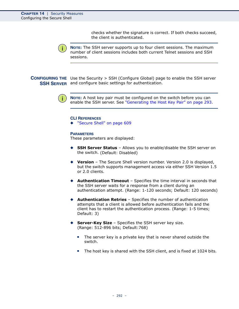 Configuring the ssh server | Microsens MS453490M Management Guide User Manual | Page 292 / 984