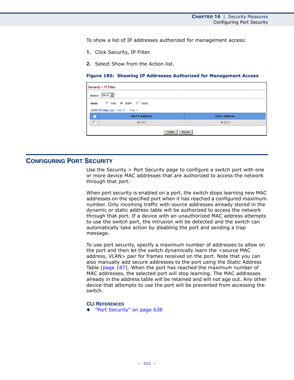 Configuring port security, Port security | Microsens MS453490M Management Guide User Manual | Page 323 / 984