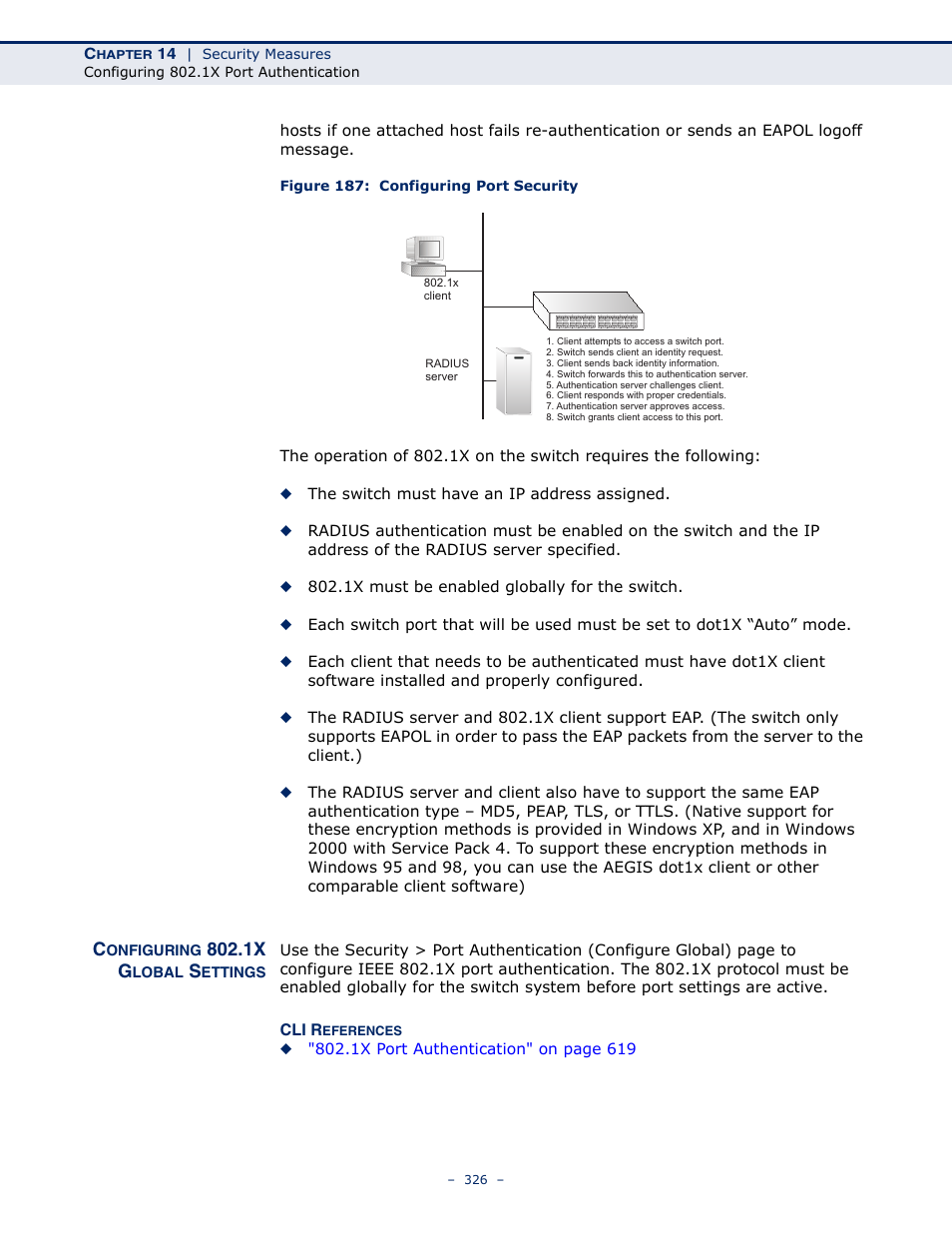 Configuring 802.1x global settings, Figure 187: configuring port security | Microsens MS453490M Management Guide User Manual | Page 326 / 984