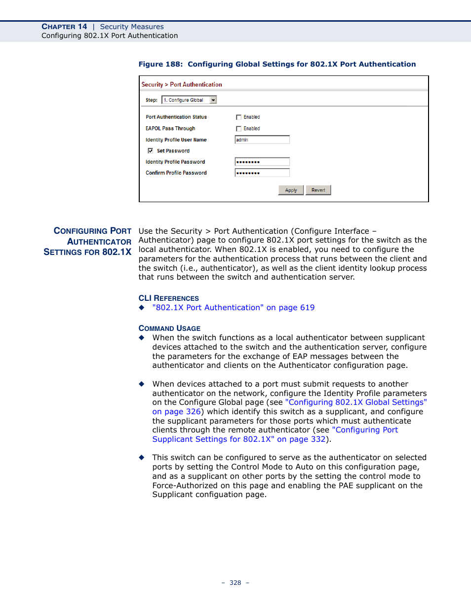 Configuring port authenticator settings for 802.1x, Configuring port | Microsens MS453490M Management Guide User Manual | Page 328 / 984