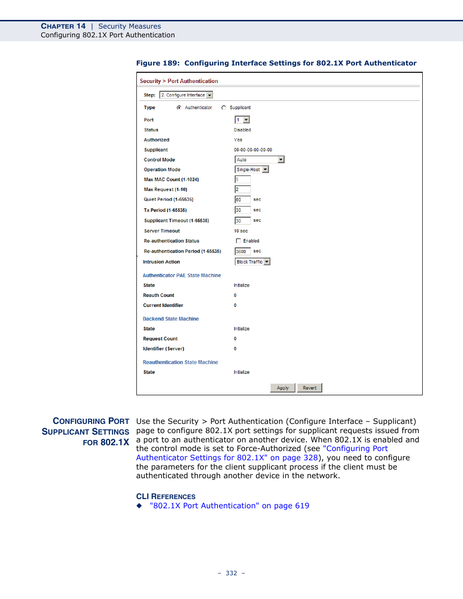 Configuring port supplicant settings for 802.1x, Configuring port | Microsens MS453490M Management Guide User Manual | Page 332 / 984