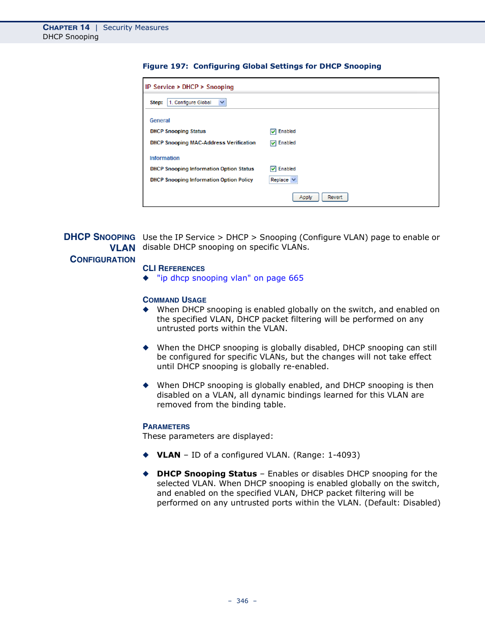 Dhcp snooping vlan configuration | Microsens MS453490M Management Guide User Manual | Page 346 / 984