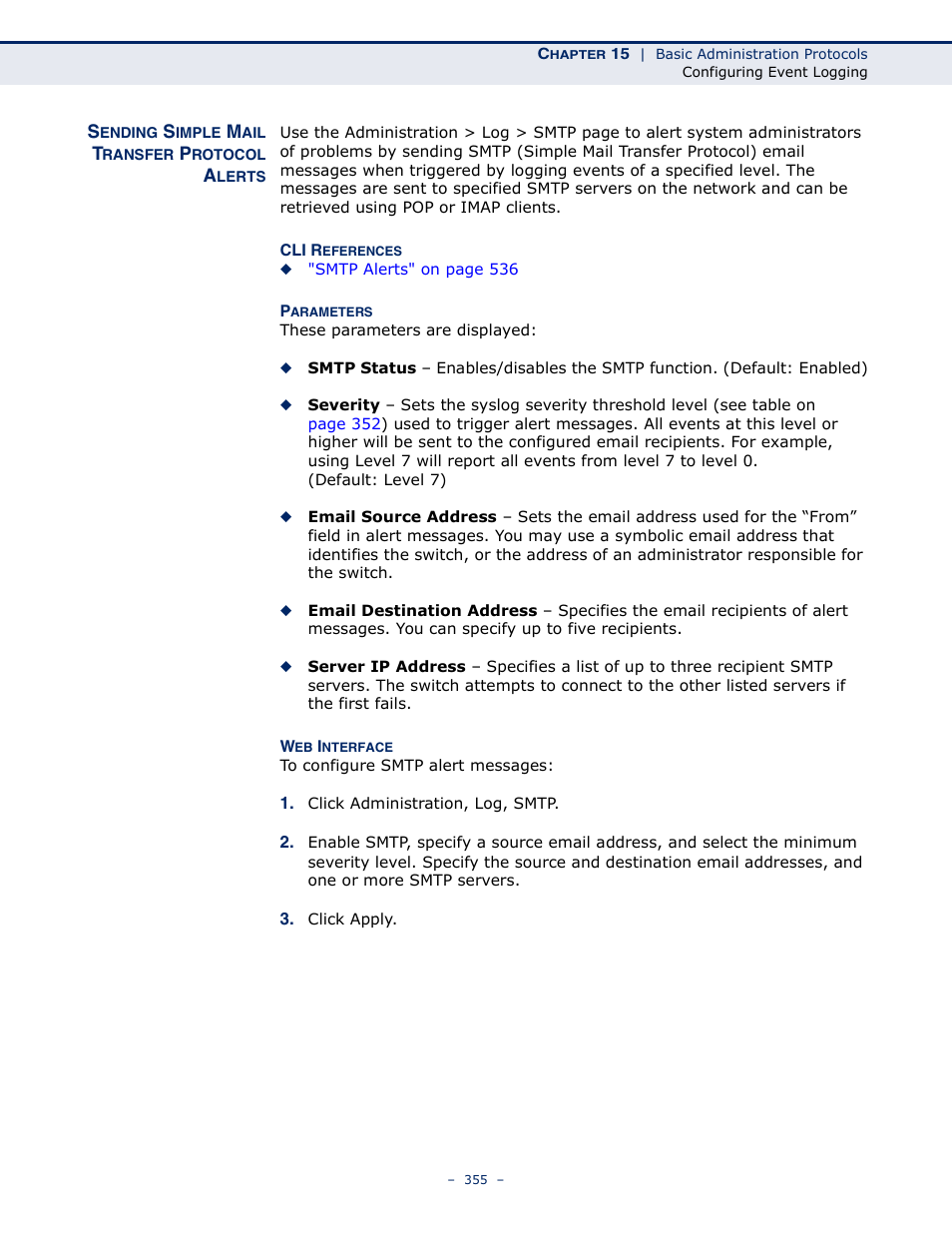 Sending simple mail transfer protocol alerts | Microsens MS453490M Management Guide User Manual | Page 355 / 984