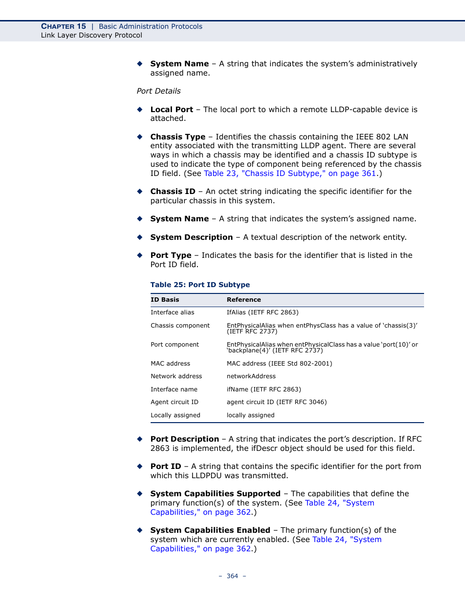 Table 25: port id subtype | Microsens MS453490M Management Guide User Manual | Page 364 / 984