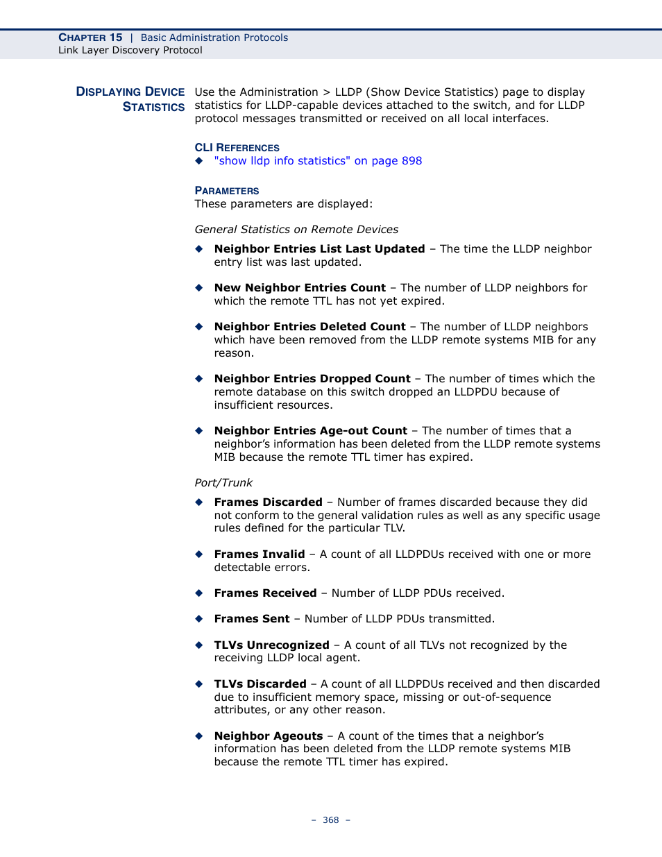 Displaying device statistics | Microsens MS453490M Management Guide User Manual | Page 368 / 984