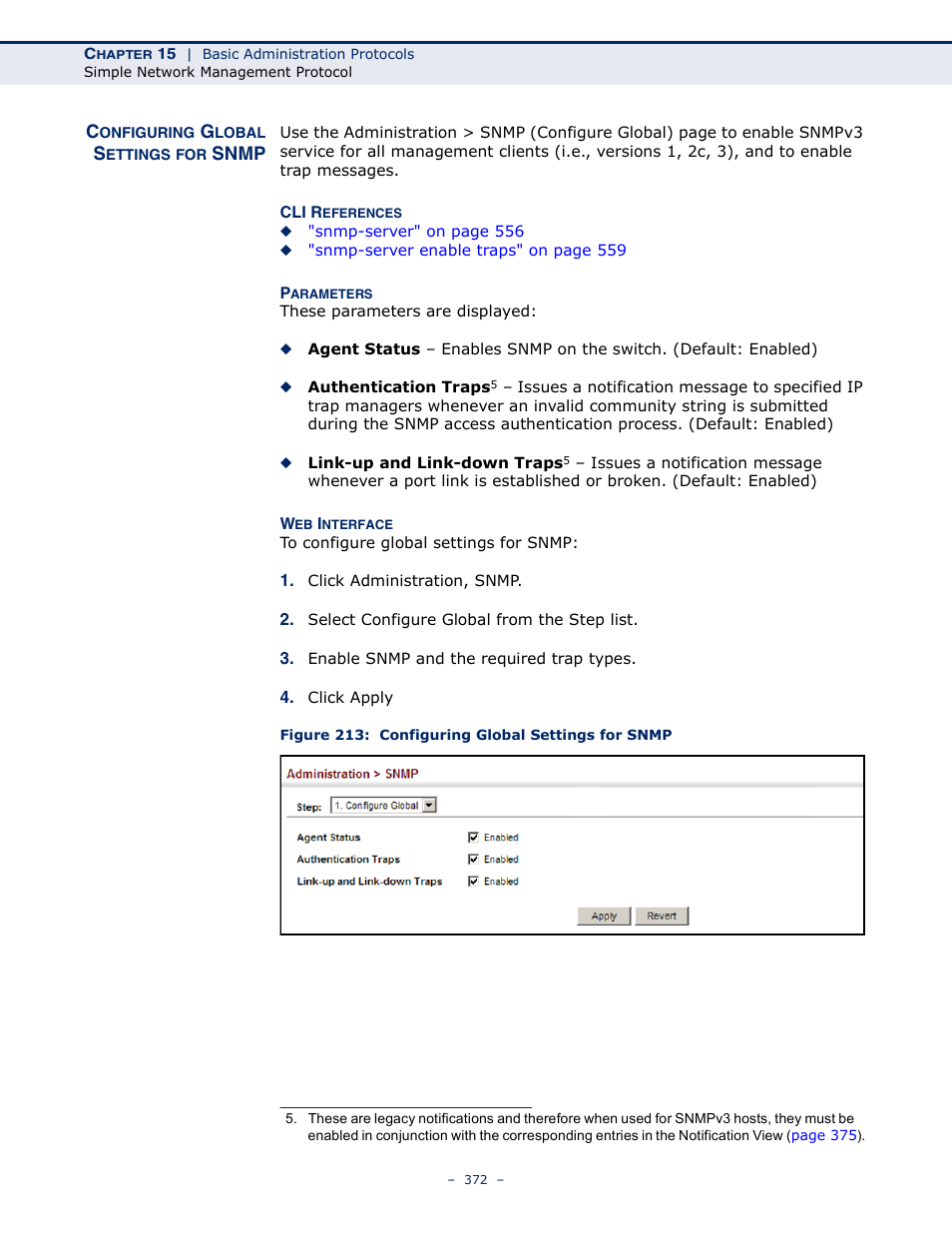 Configuring global settings for snmp, Figure 213: configuring global settings for snmp | Microsens MS453490M Management Guide User Manual | Page 372 / 984