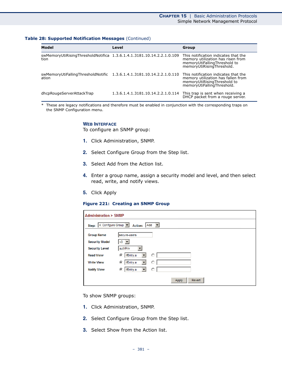 Figure 221: creating an snmp group | Microsens MS453490M Management Guide User Manual | Page 381 / 984