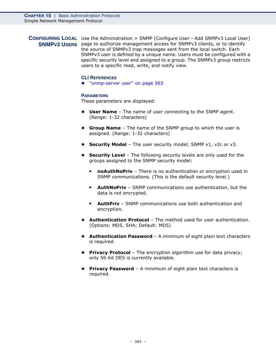 Configuring local snmpv3 users | Microsens MS453490M Management Guide User Manual | Page 384 / 984