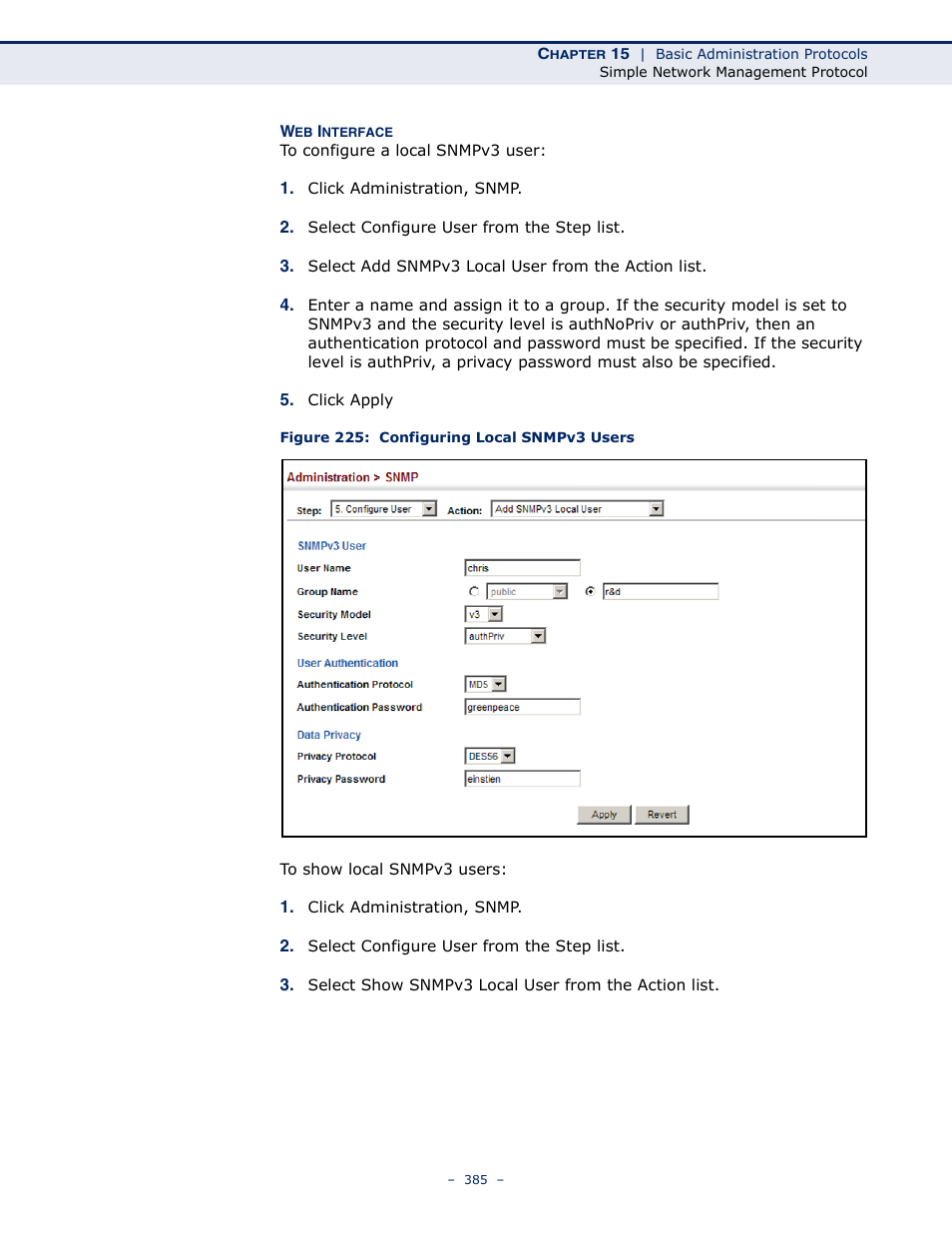 Figure 225: configuring local snmpv3 users | Microsens MS453490M Management Guide User Manual | Page 385 / 984