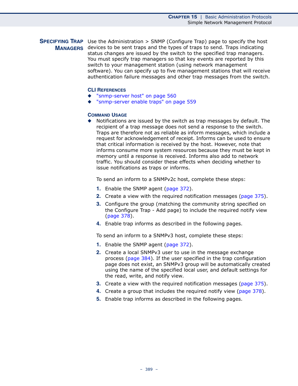 Specifying trap managers, Specifying | Microsens MS453490M Management Guide User Manual | Page 389 / 984