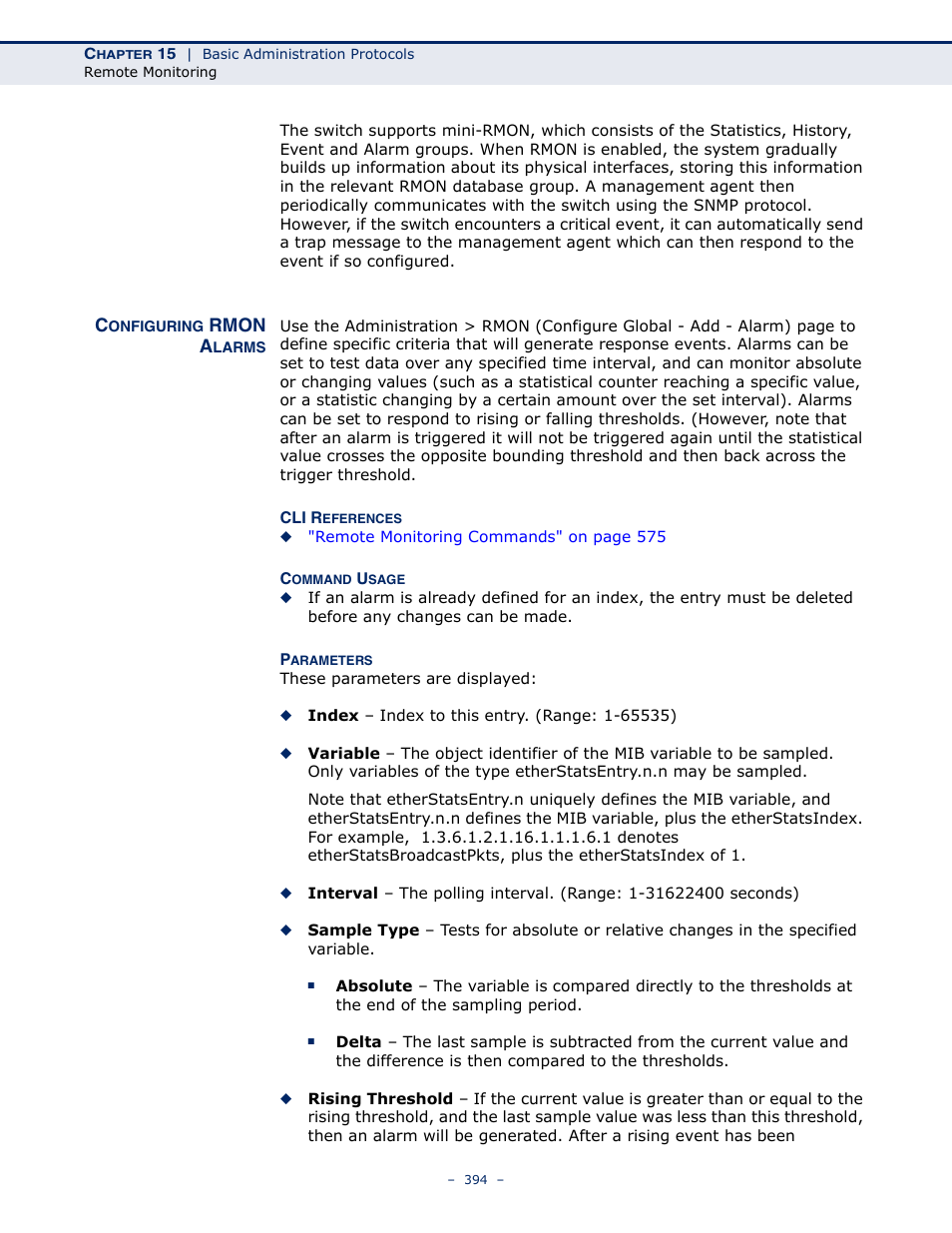 Configuring rmon alarms | Microsens MS453490M Management Guide User Manual | Page 394 / 984