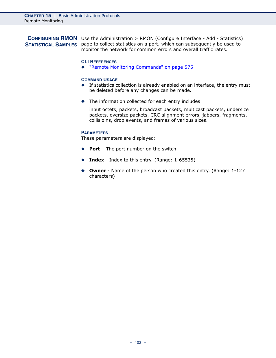 Configuring rmon statistical samples | Microsens MS453490M Management Guide User Manual | Page 402 / 984