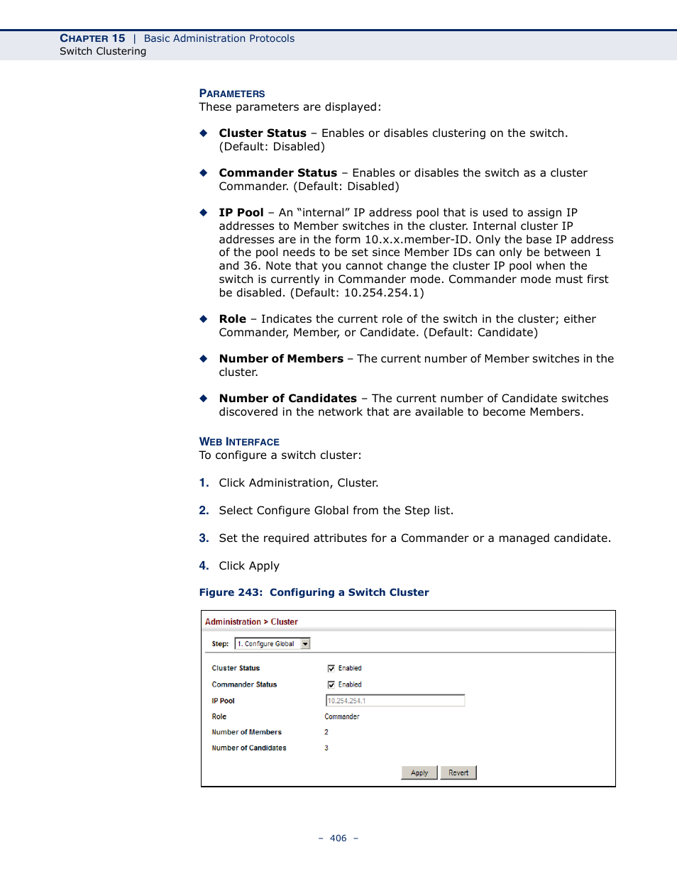 Figure 243: configuring a switch cluster | Microsens MS453490M Management Guide User Manual | Page 406 / 984