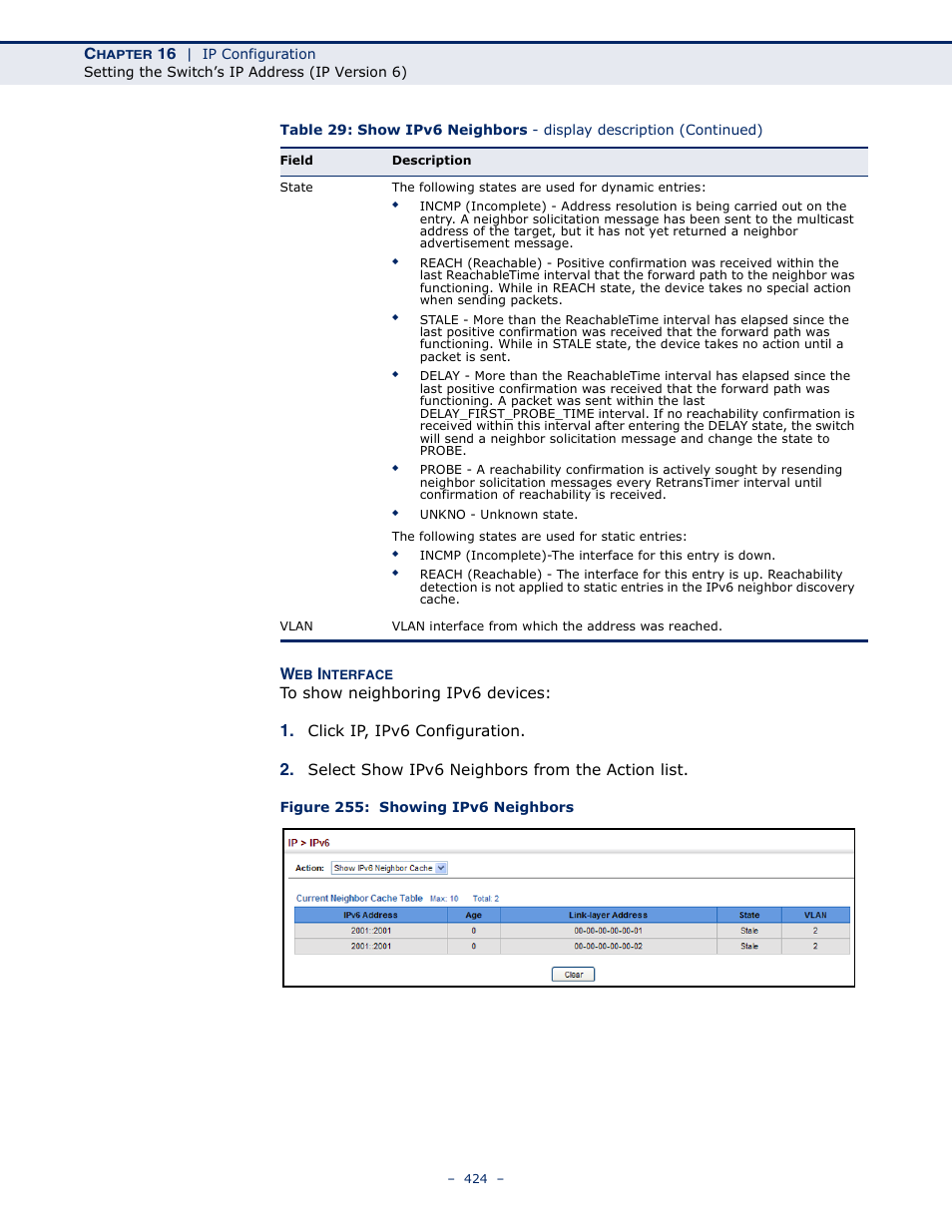 Figure 255: showing ipv6 neighbors | Microsens MS453490M Management Guide User Manual | Page 424 / 984