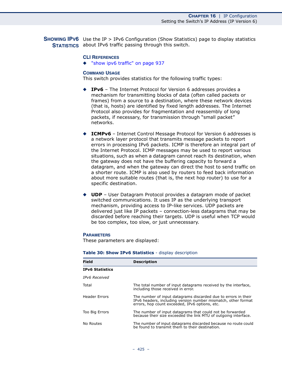 Showing ipv6 statistics | Microsens MS453490M Management Guide User Manual | Page 425 / 984