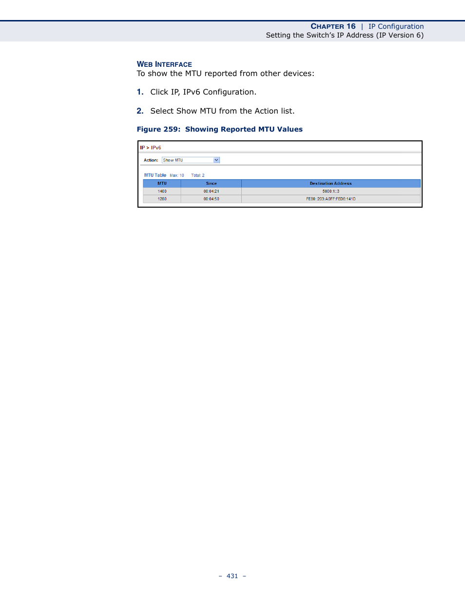 Figure 259: showing reported mtu values | Microsens MS453490M Management Guide User Manual | Page 431 / 984