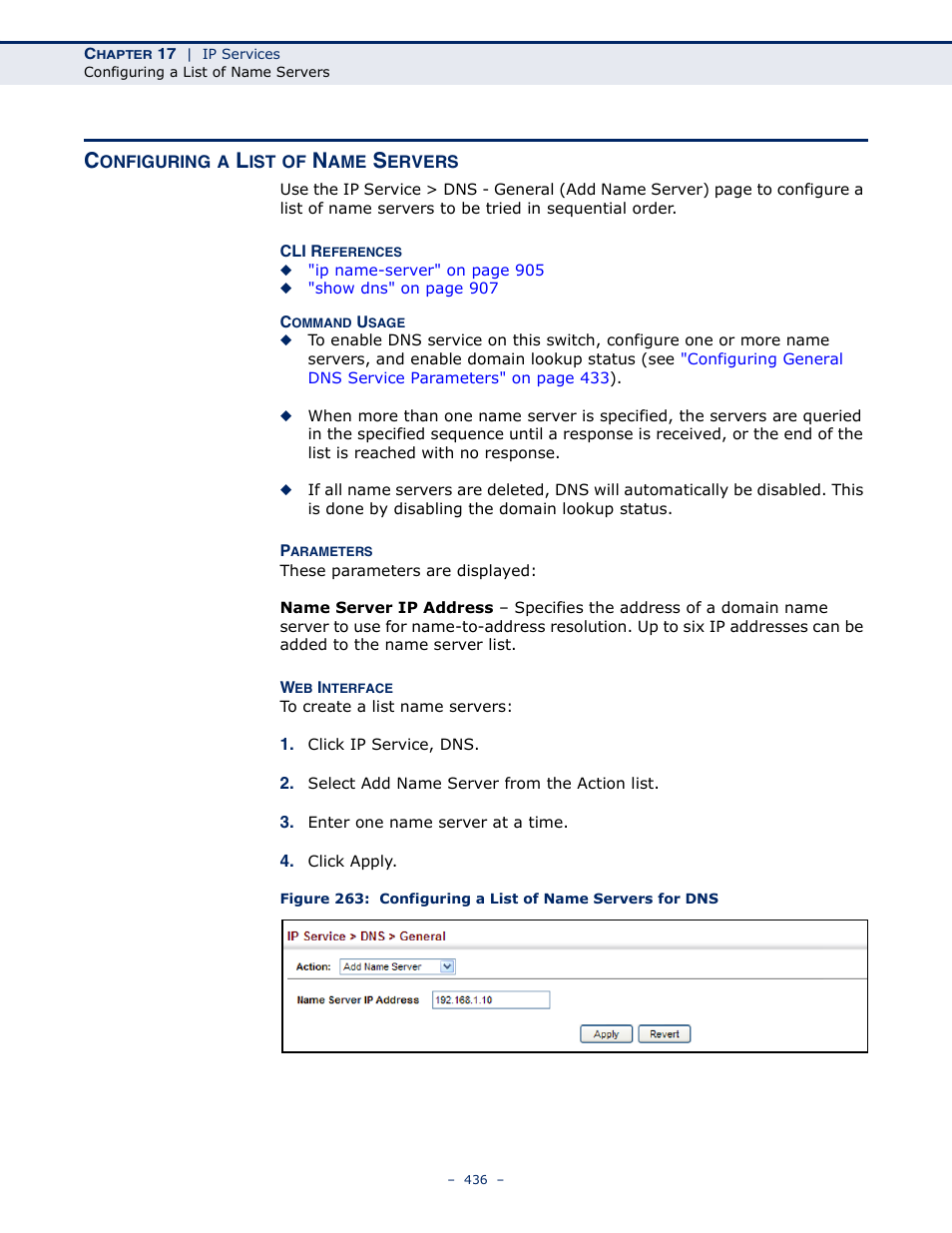 Configuring a list of name servers, Configuring a list of name | Microsens MS453490M Management Guide User Manual | Page 436 / 984