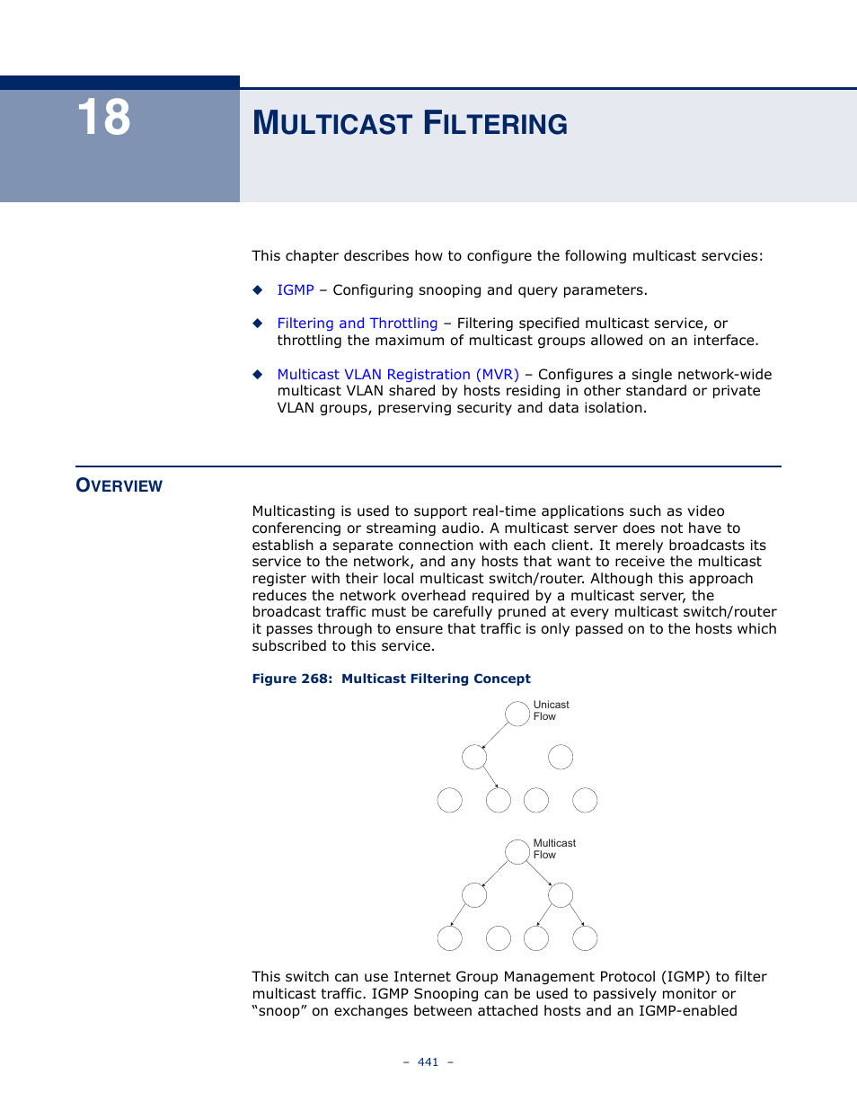 Multicast filtering, Overview, 18 m | Ulticast, Iltering, Overview 441, Figure 268: multicast filtering concept | Microsens MS453490M Management Guide User Manual | Page 441 / 984