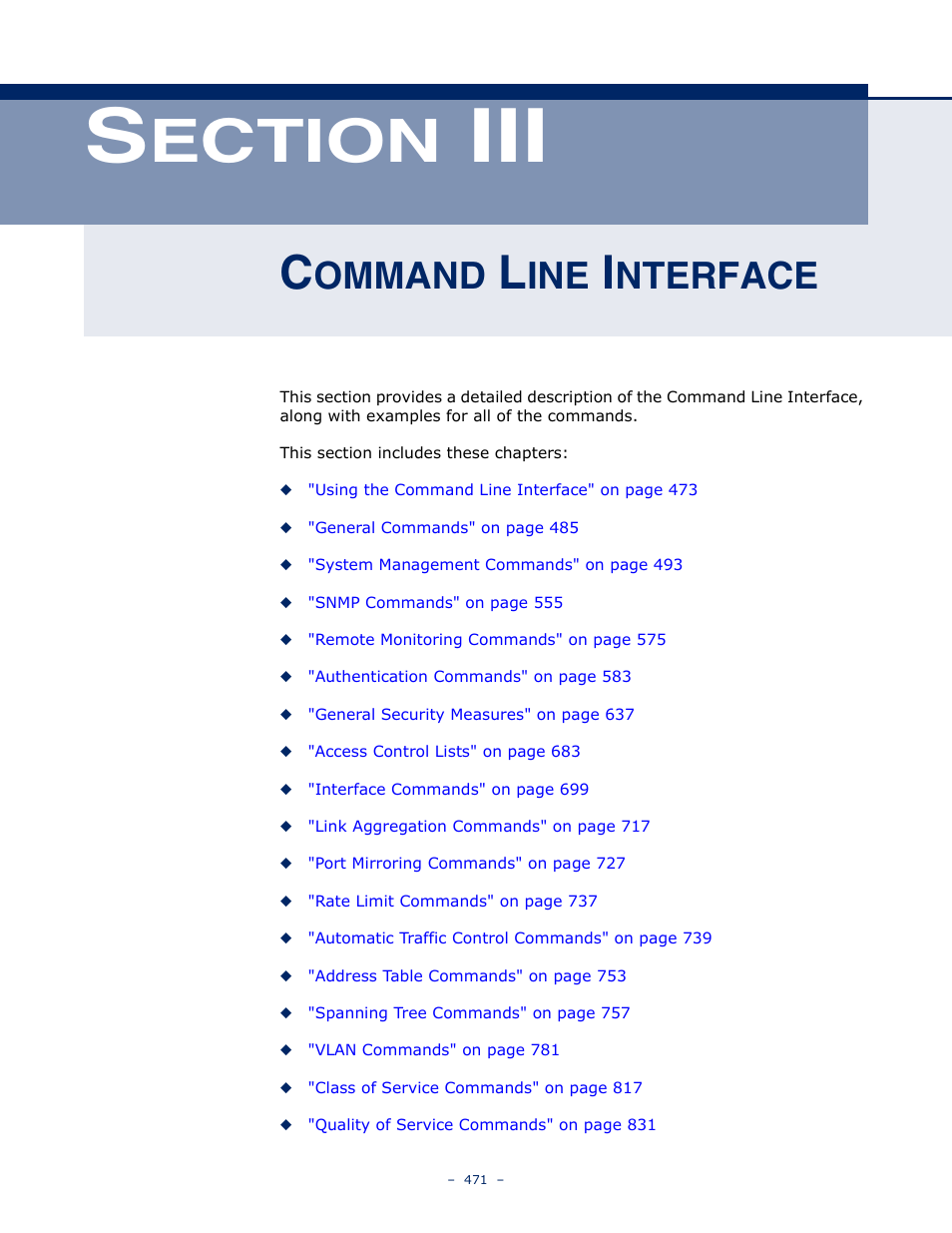 Command line interface, Ection, Ommand | Nterface | Microsens MS453490M Management Guide User Manual | Page 471 / 984