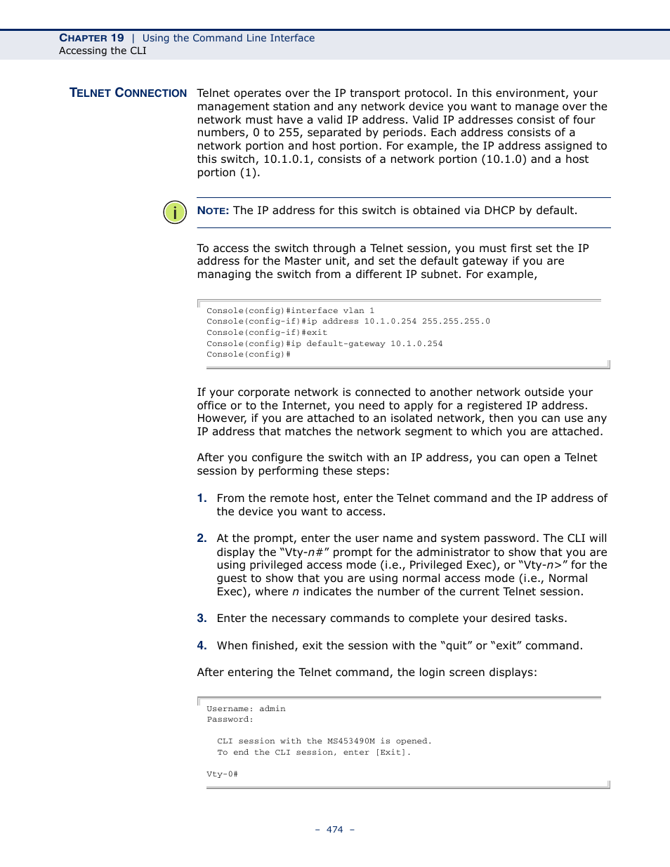 Telnet connection | Microsens MS453490M Management Guide User Manual | Page 474 / 984