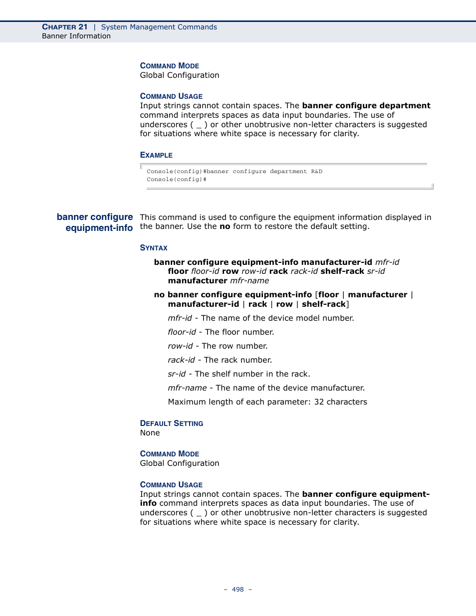 Banner configure equipment-info, Banner configure, Equipment-info | Microsens MS453490M Management Guide User Manual | Page 498 / 984