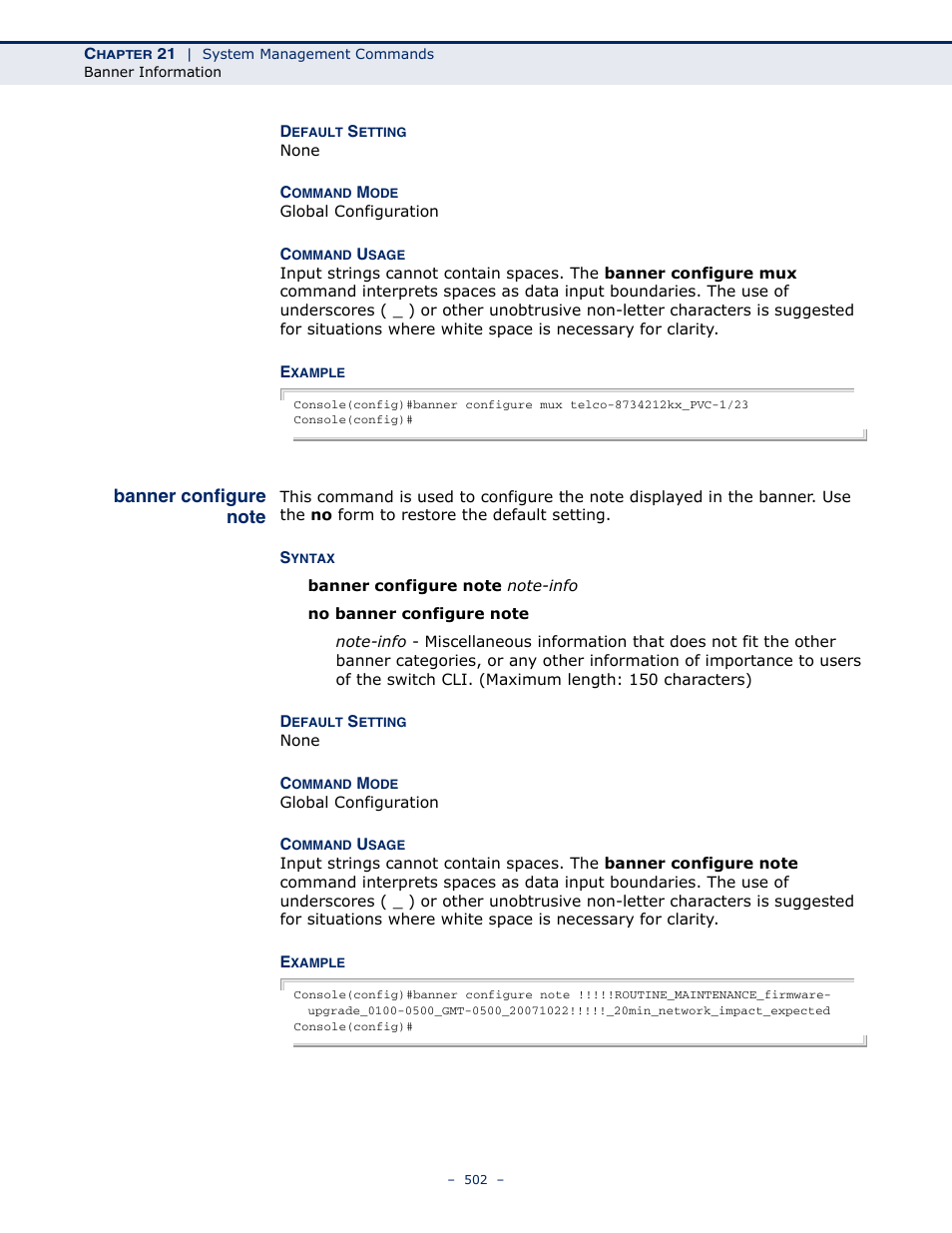 Banner configure note | Microsens MS453490M Management Guide User Manual | Page 502 / 984