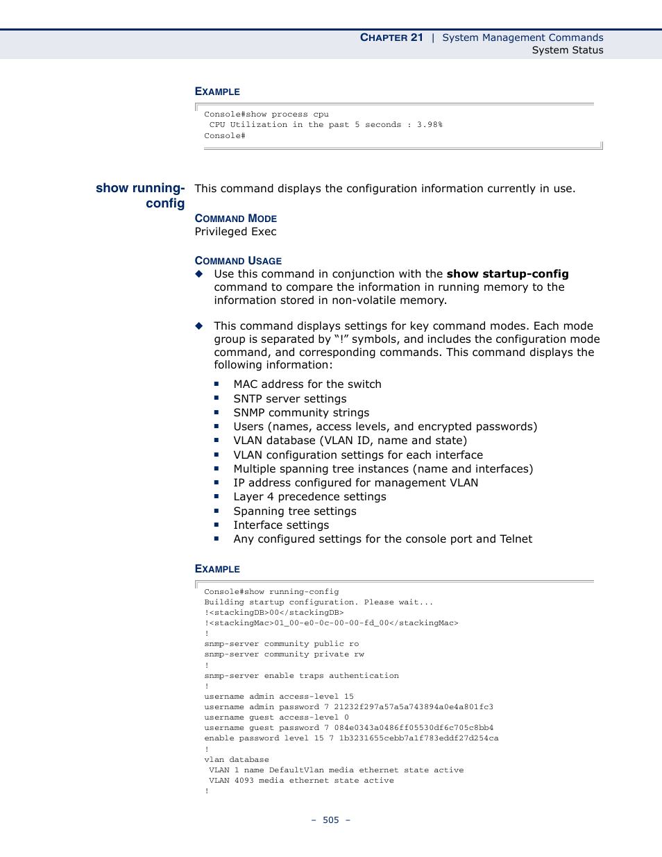 Show running-config, Show running- config | Microsens MS453490M Management Guide User Manual | Page 505 / 984