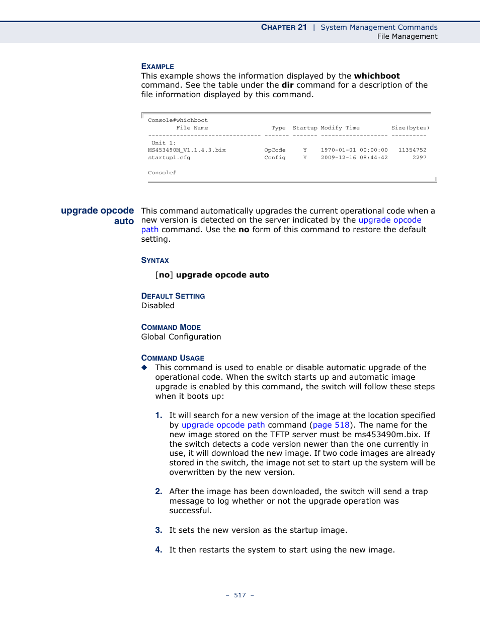 Upgrade opcode auto | Microsens MS453490M Management Guide User Manual | Page 517 / 984