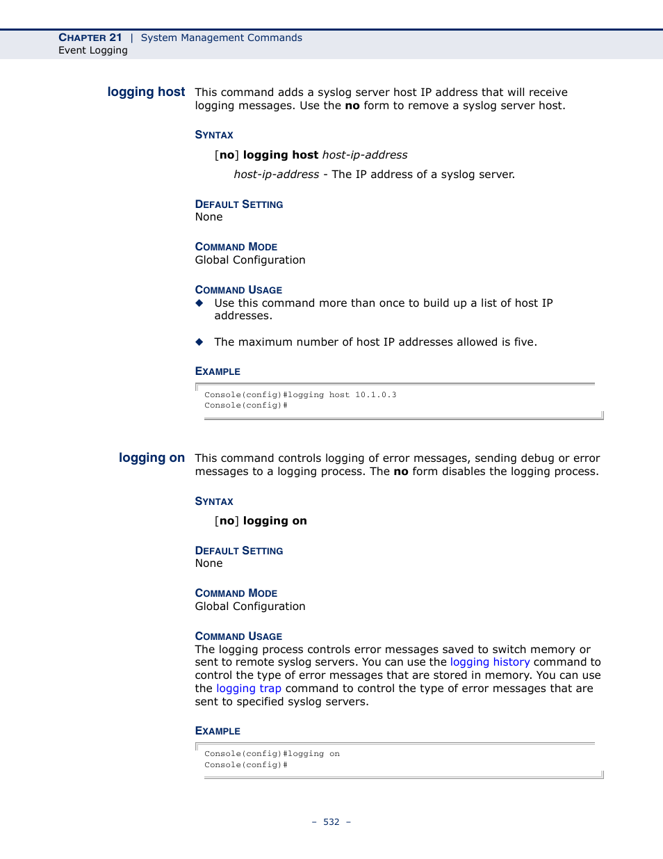 Logging host, Logging on | Microsens MS453490M Management Guide User Manual | Page 532 / 984