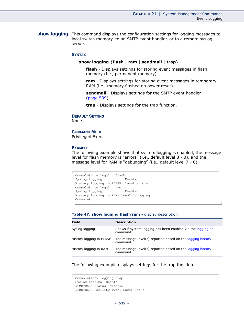 Show logging | Microsens MS453490M Management Guide User Manual | Page 535 / 984