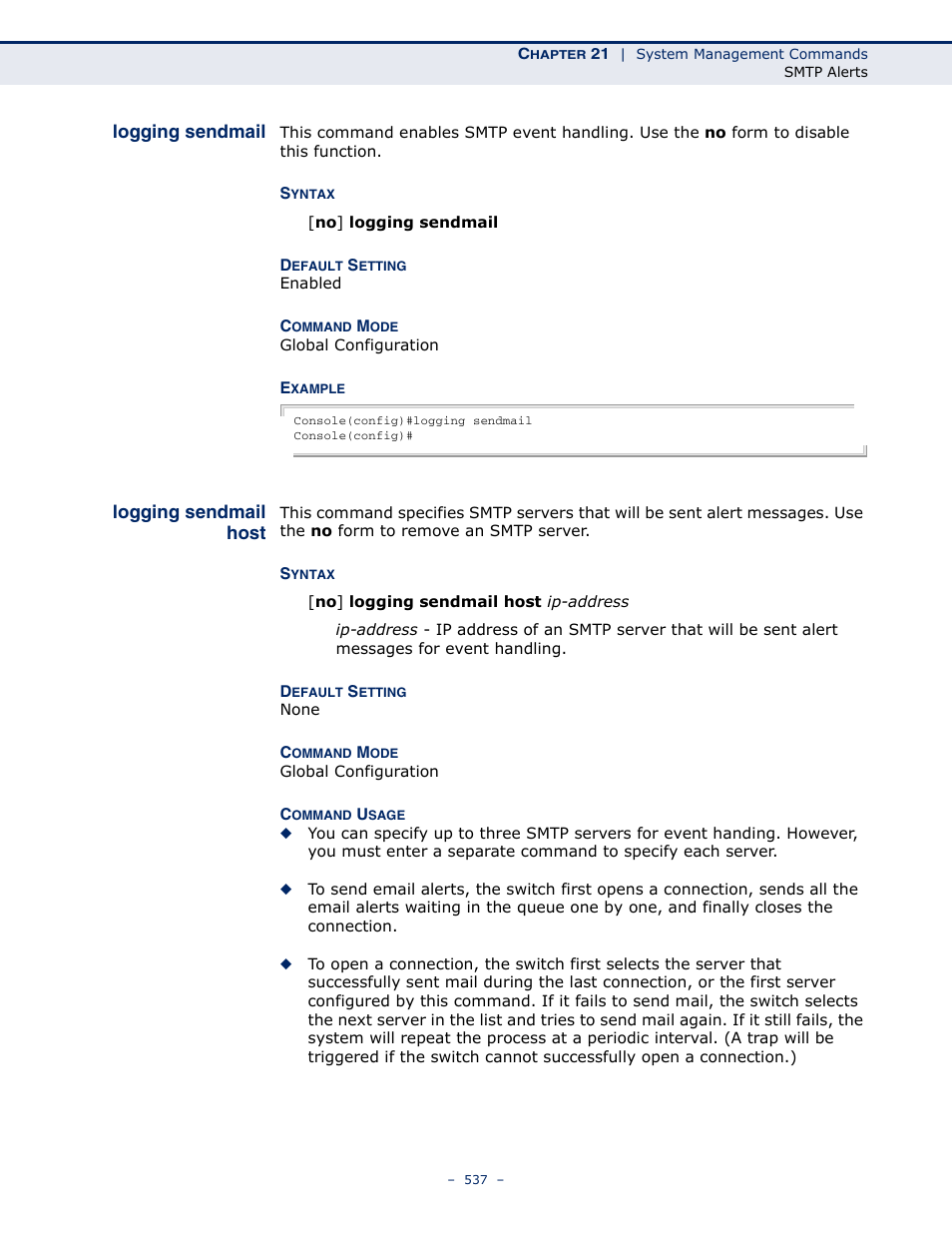 Logging sendmail, Logging sendmail host | Microsens MS453490M Management Guide User Manual | Page 537 / 984