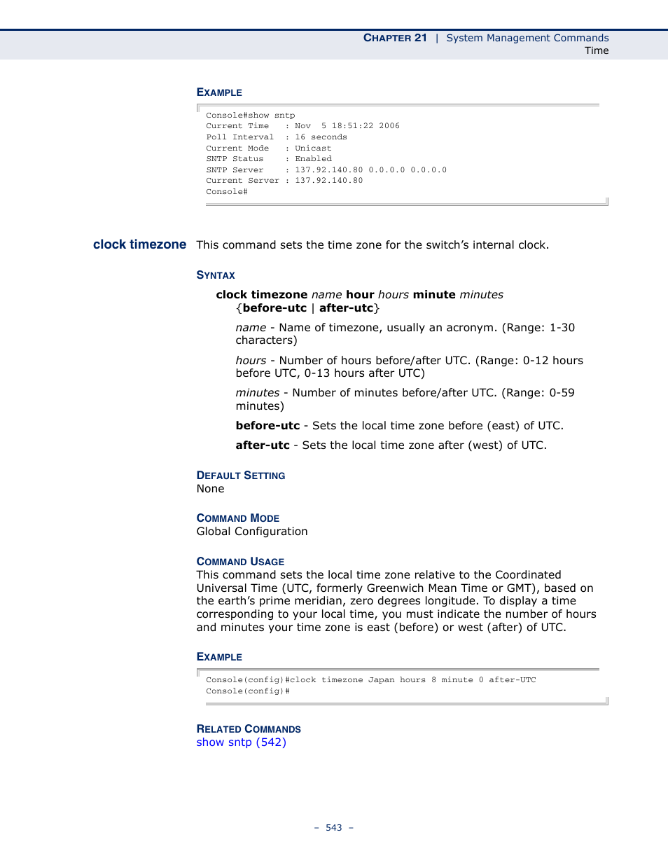 Clock timezone | Microsens MS453490M Management Guide User Manual | Page 543 / 984