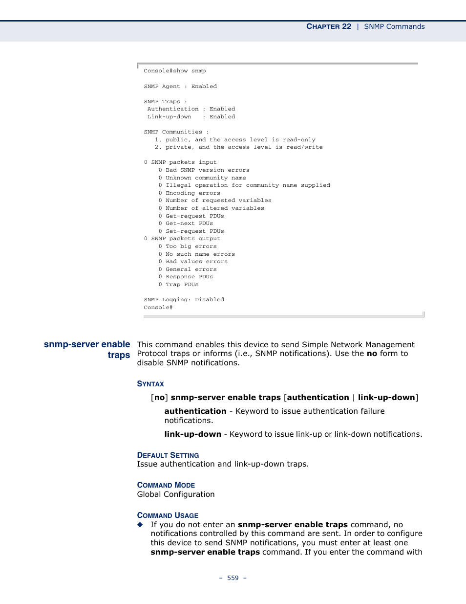 Snmp-server enable traps | Microsens MS453490M Management Guide User Manual | Page 559 / 984