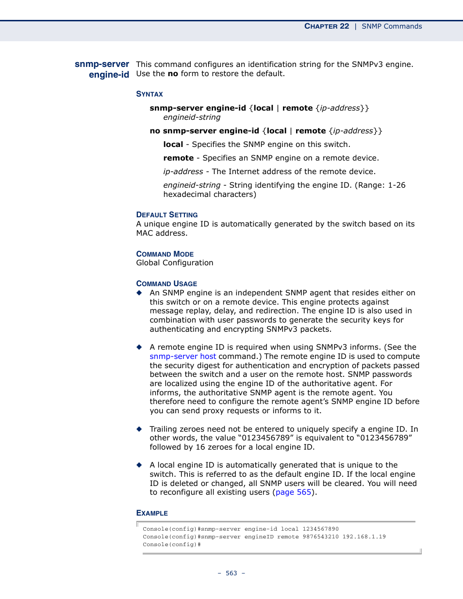 Snmp-server engine-id | Microsens MS453490M Management Guide User Manual | Page 563 / 984