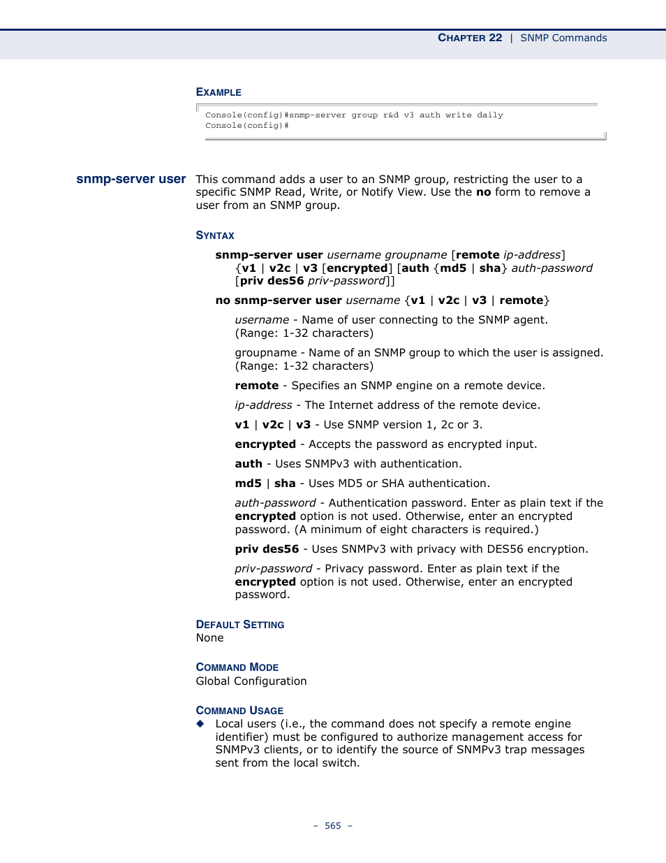 Snmp-server user | Microsens MS453490M Management Guide User Manual | Page 565 / 984