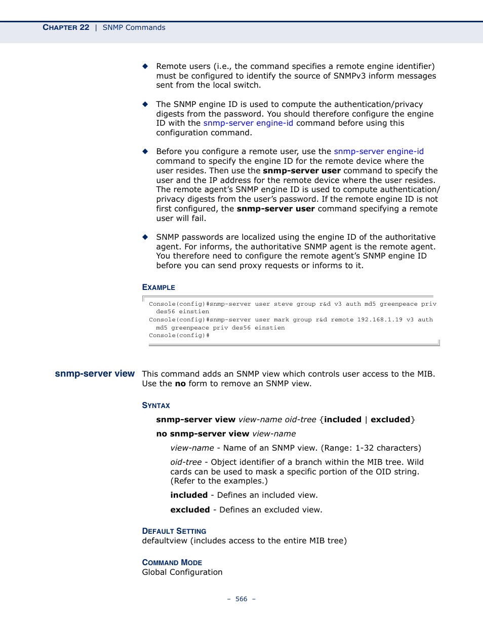 Snmp-server view | Microsens MS453490M Management Guide User Manual | Page 566 / 984