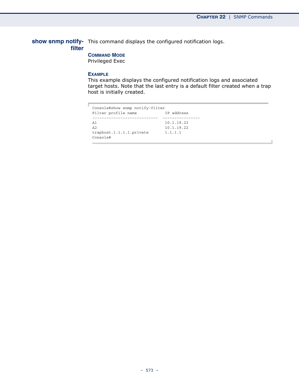 Show snmp notify-filter, Show snmp notify- filter | Microsens MS453490M Management Guide User Manual | Page 573 / 984