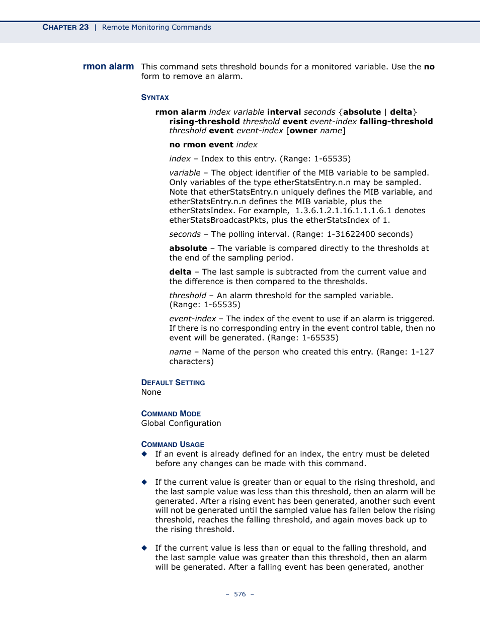 Rmon alarm | Microsens MS453490M Management Guide User Manual | Page 576 / 984