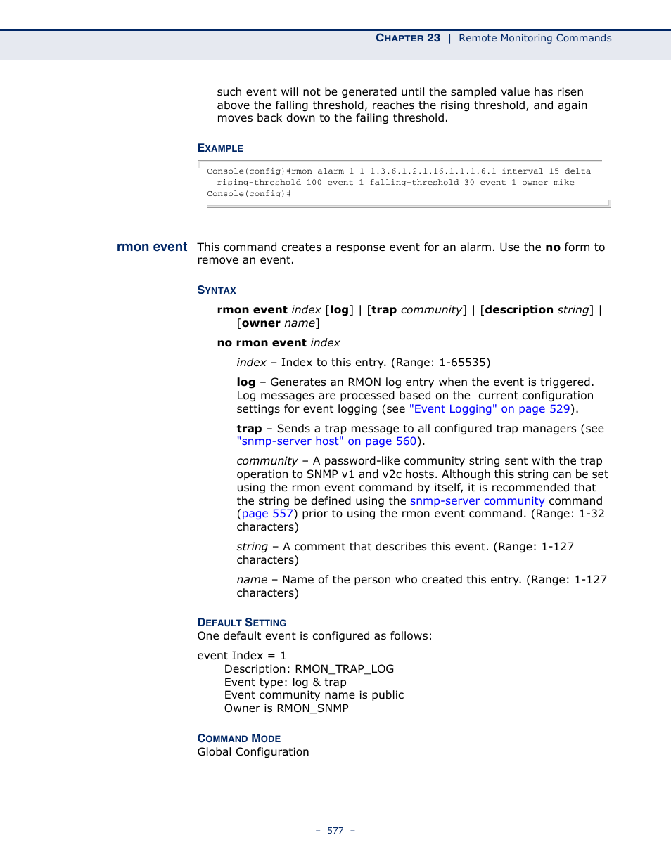 Rmon event | Microsens MS453490M Management Guide User Manual | Page 577 / 984