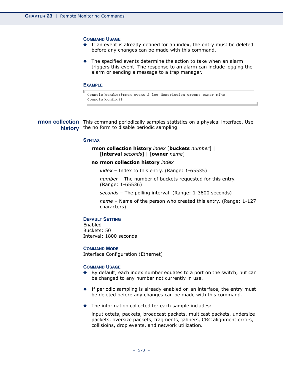 Rmon collection history | Microsens MS453490M Management Guide User Manual | Page 578 / 984