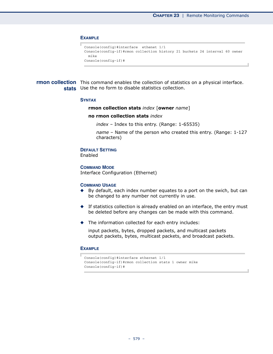 Rmon collection stats | Microsens MS453490M Management Guide User Manual | Page 579 / 984