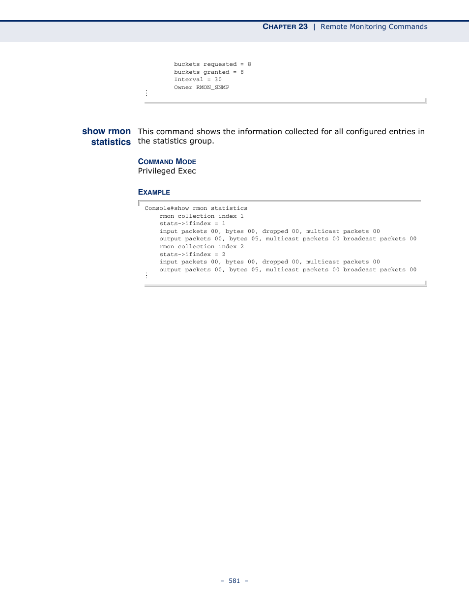 Show rmon statistics | Microsens MS453490M Management Guide User Manual | Page 581 / 984