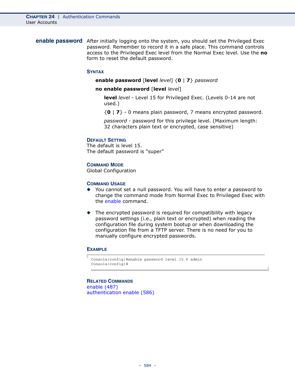 Enable password | Microsens MS453490M Management Guide User Manual | Page 584 / 984