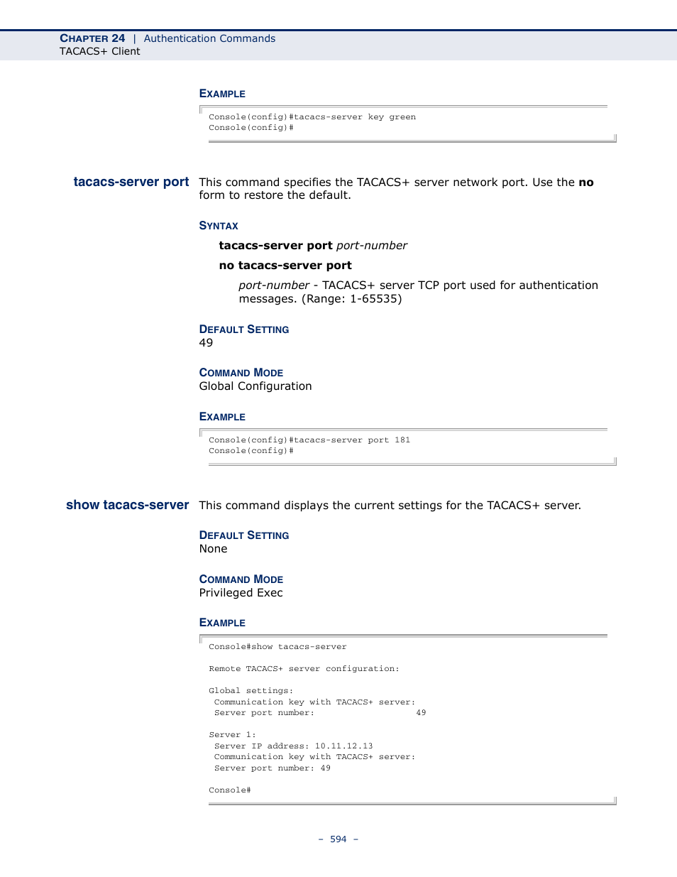 Tacacs-server port, Show tacacs-server | Microsens MS453490M Management Guide User Manual | Page 594 / 984