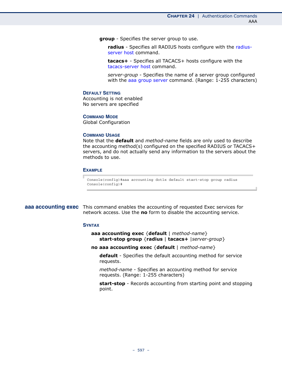 Aaa accounting exec | Microsens MS453490M Management Guide User Manual | Page 597 / 984