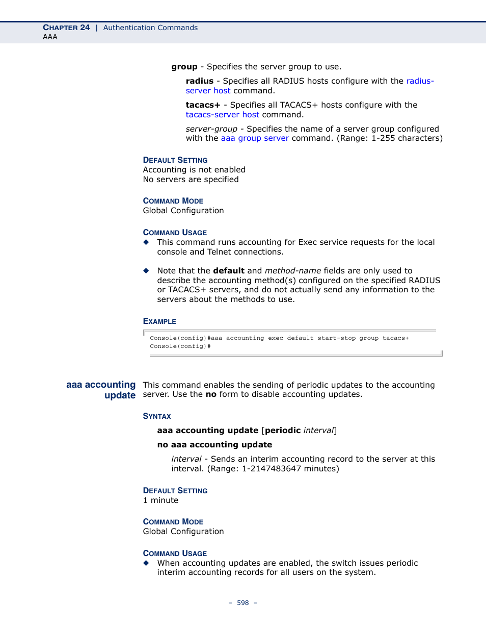 Aaa accounting update | Microsens MS453490M Management Guide User Manual | Page 598 / 984