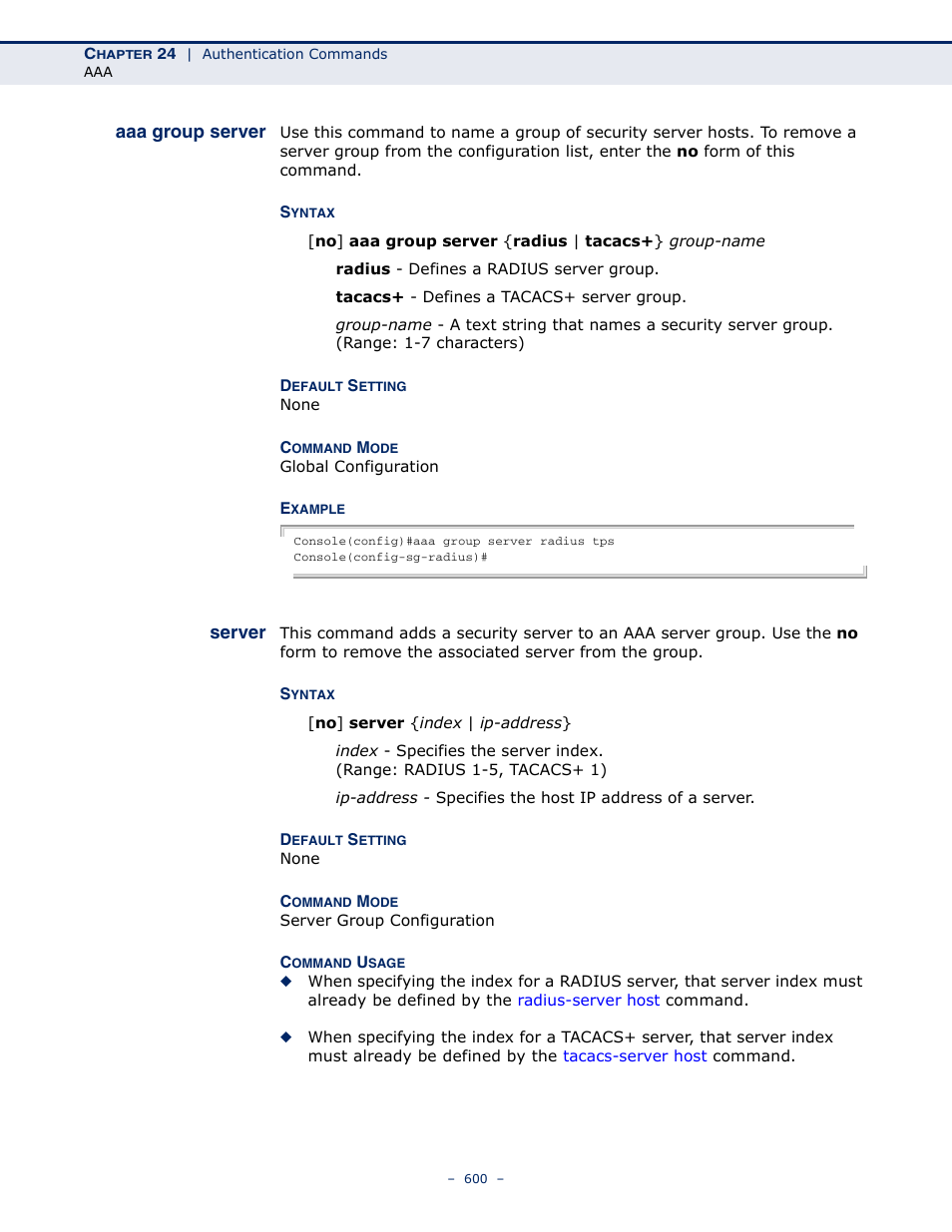 Aaa group server, Server 600, Server | Microsens MS453490M Management Guide User Manual | Page 600 / 984